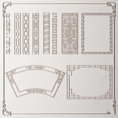 新中式花格窗3D模型下载